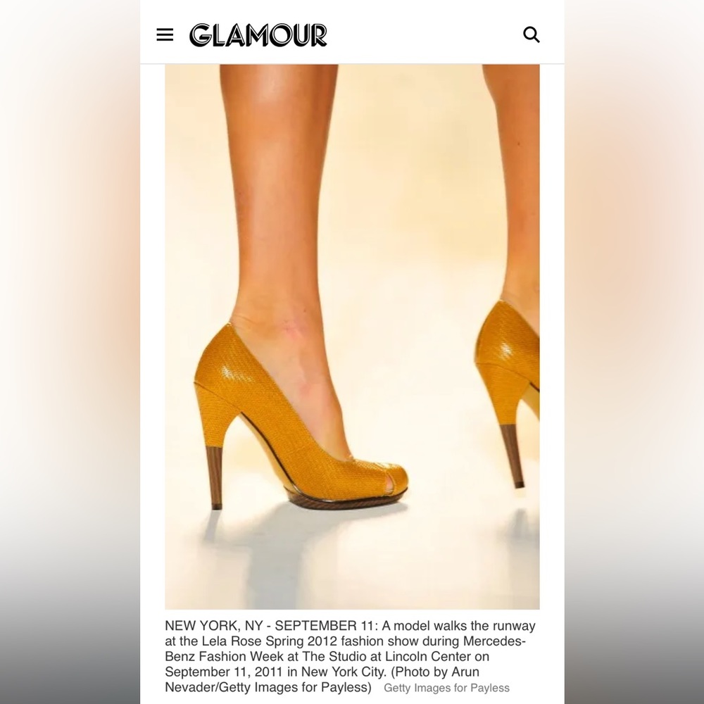 Lela Rose (For Payless) heels w/ black bow accent! Mustard color/weave pattern! - Picture 10 of 10